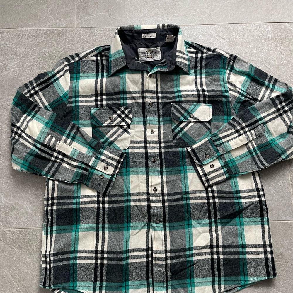 Northwest Territory Plaid Flannel Mens Size XL Long Sleeve Green/Black/White